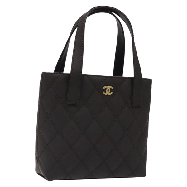 CHANEL Matelasse COCO Mark Tote Bag Leather Dark Brown CC Auth PP439