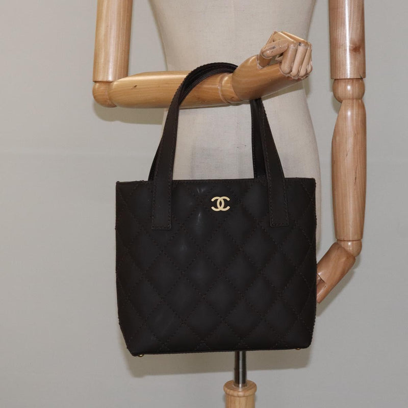 CHANEL Matelasse COCO Mark Tote Bag Leather Dark Brown CC Auth PP439