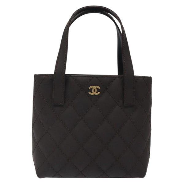 CHANEL Matelasse COCO Mark Tote Bag Leather Dark Brown CC Auth PP439