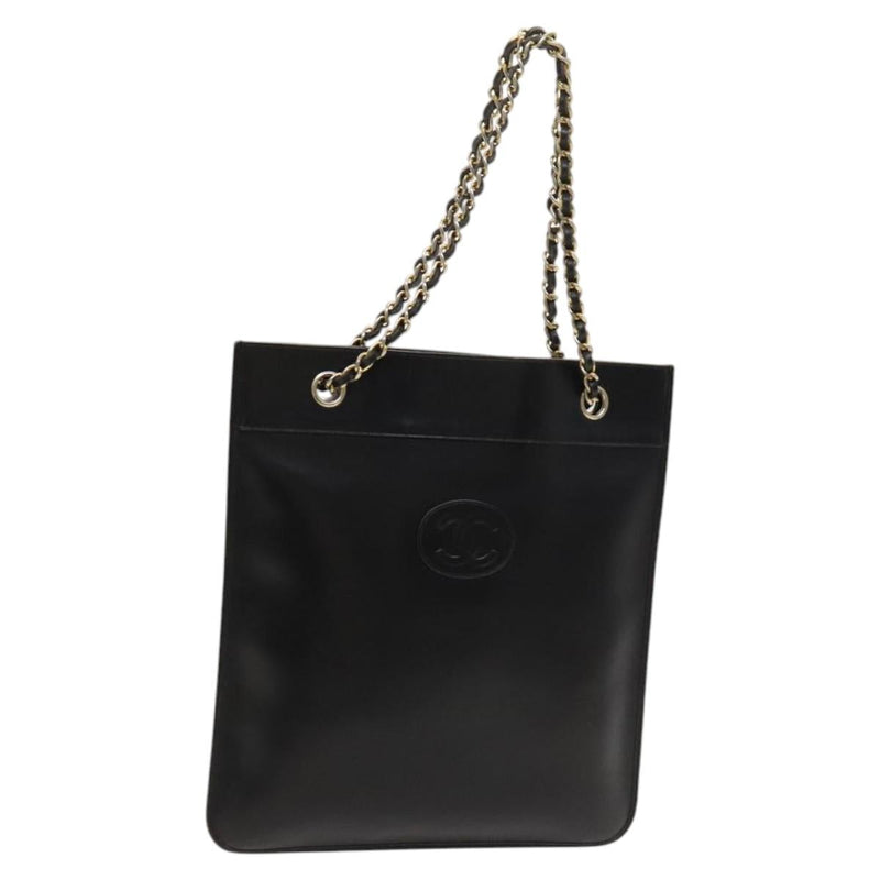 CHANEL Matelasse COCO Mark Chain Tote Bag Leather Black CC Auth PP442