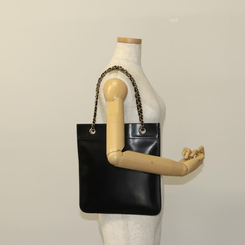 CHANEL Matelasse COCO Mark Chain Tote Bag Leather Black CC Auth PP442