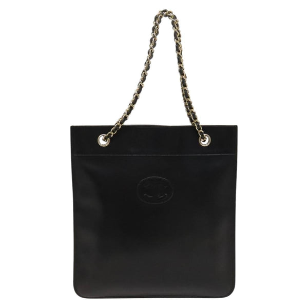 CHANEL Matelasse COCO Mark Chain Tote Bag Leather Black CC Auth PP442