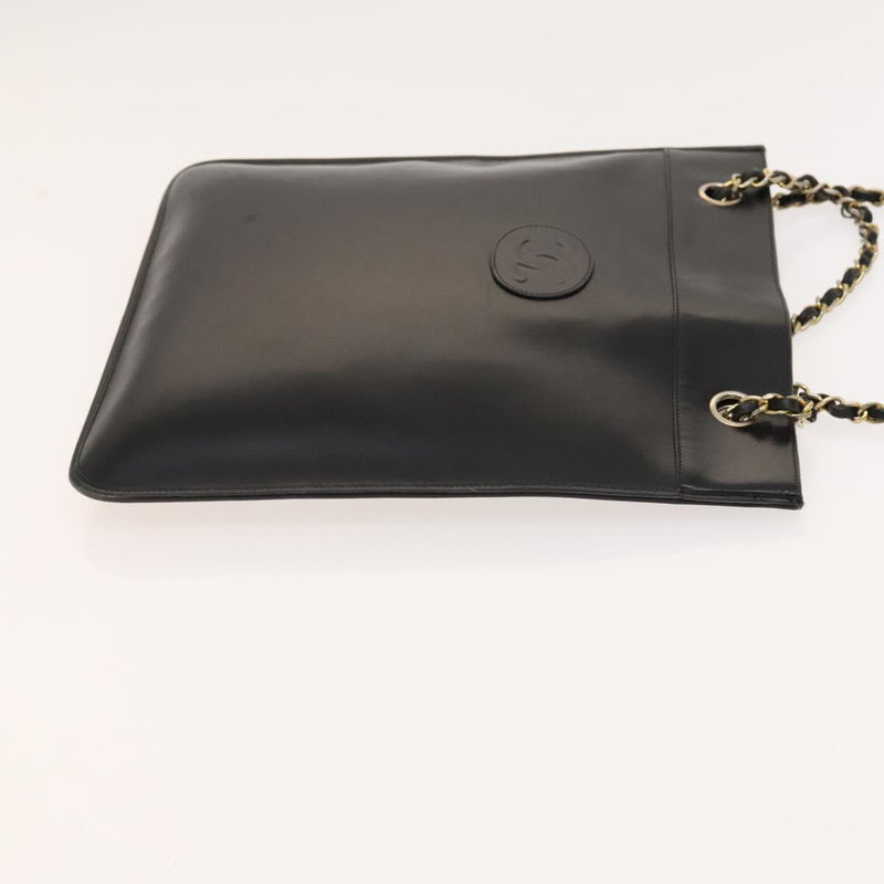CHANEL Matelasse COCO Mark Chain Tote Bag Leather Black CC Auth PP442