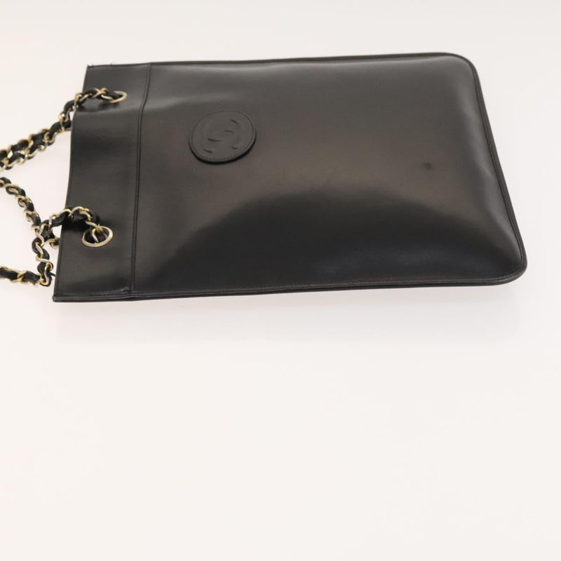 CHANEL Matelasse COCO Mark Chain Tote Bag Leather Black CC Auth PP442