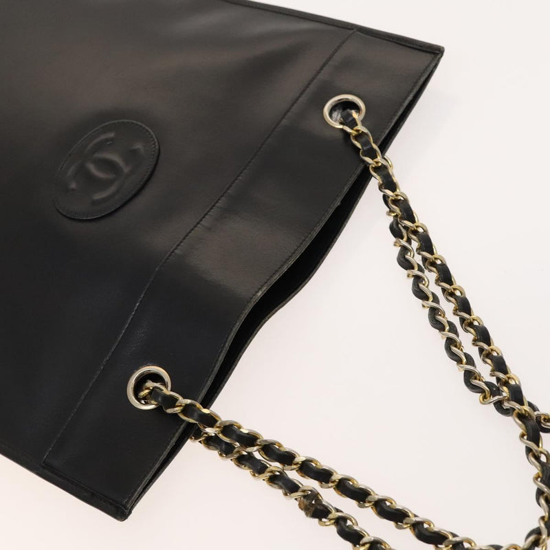 CHANEL Matelasse COCO Mark Chain Tote Bag Leather Black CC Auth PP442