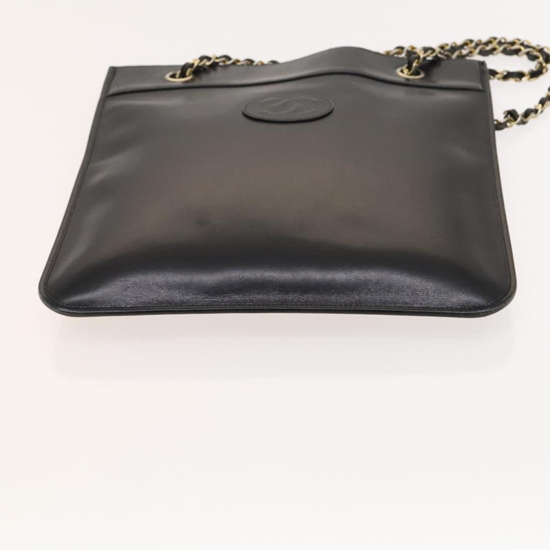 CHANEL Matelasse COCO Mark Chain Tote Bag Leather Black CC Auth PP442