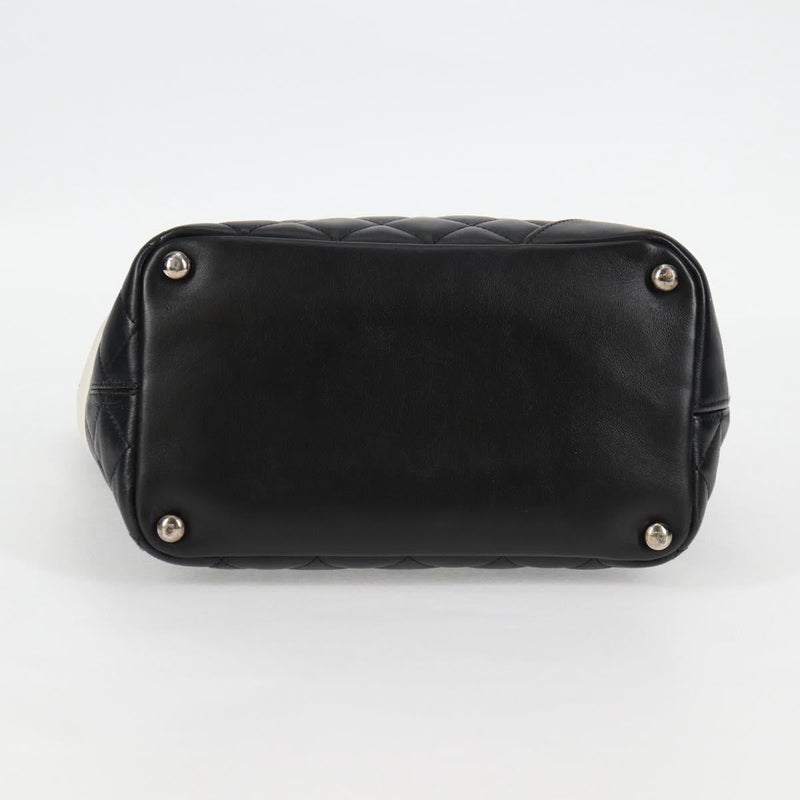 CHANEL Matelasse Cambon Line COCO Mark Tote Bag Lamb Skin Black CC Auth PP444M