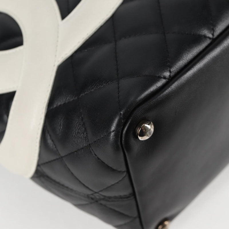 CHANEL Matelasse Cambon Line COCO Mark Tote Bag Lamb Skin Black CC Auth PP444M