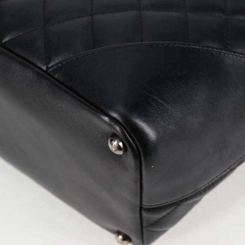 CHANEL Matelasse Cambon Line COCO Mark Tote Bag Lamb Skin Black CC Auth PP444M