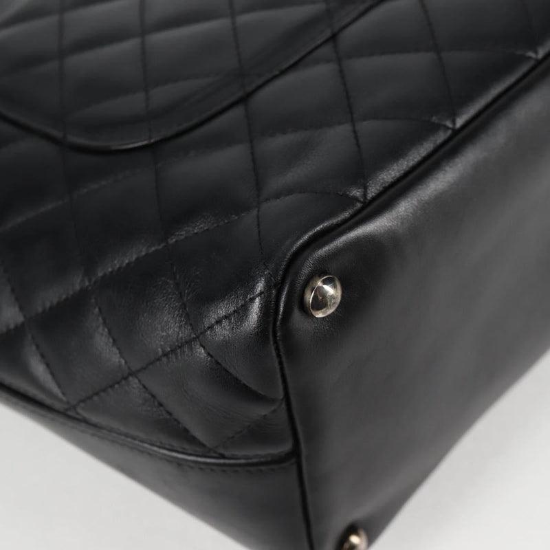 CHANEL Matelasse Cambon Line COCO Mark Tote Bag Lamb Skin Black CC Auth PP444M