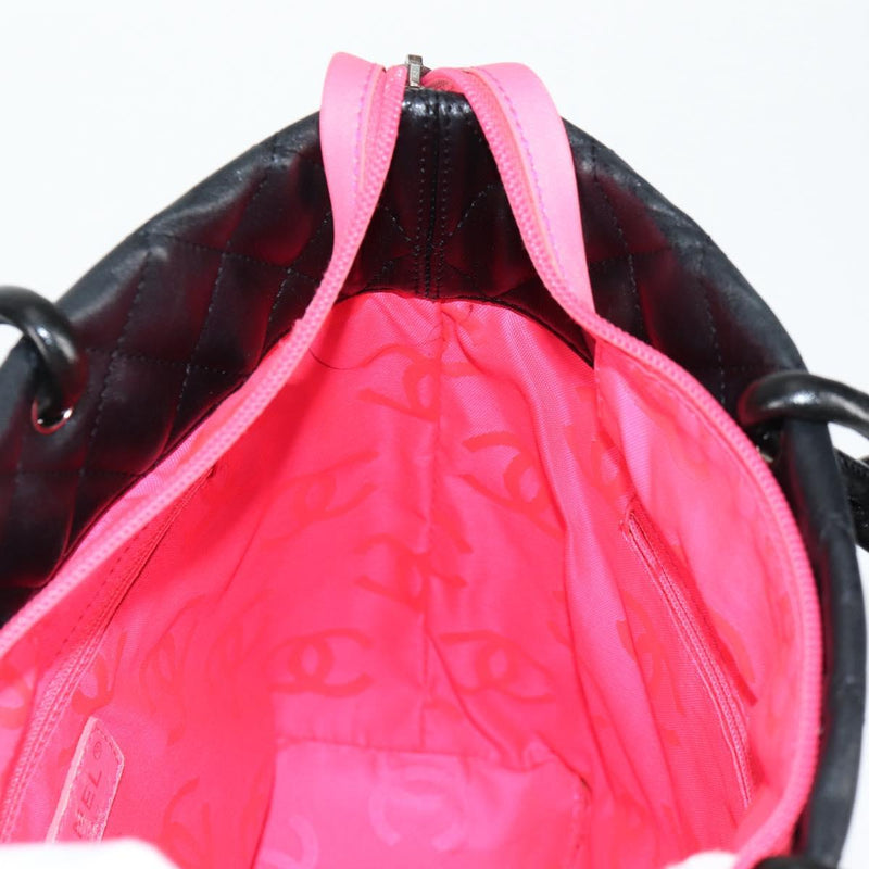 CHANEL Matelasse Cambon Line COCO Mark Tote Bag Lamb Skin Black CC Auth PP444M