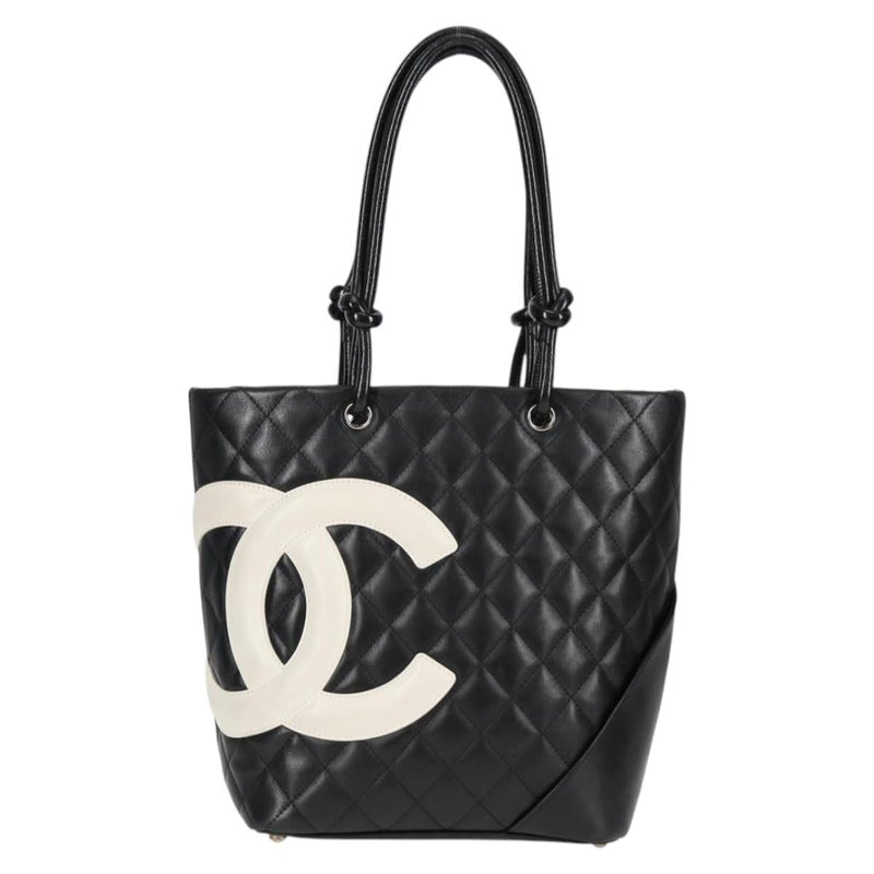 CHANEL Matelasse Cambon Line COCO Mark Tote Bag Lamb Skin Black CC Auth PP444M