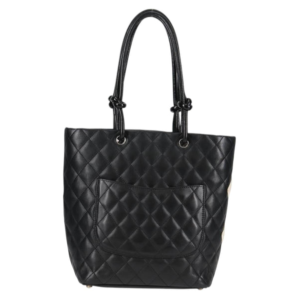CHANEL Matelasse Cambon Line COCO Mark Tote Bag Lamb Skin Black CC Auth PP444M