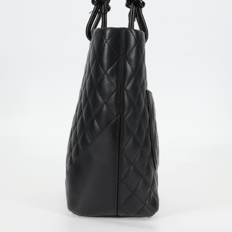 CHANEL Matelasse Cambon Line COCO Mark Tote Bag Lamb Skin Black CC Auth PP444M