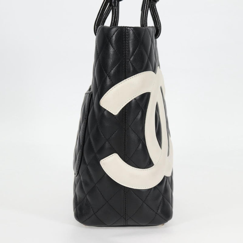 CHANEL Matelasse Cambon Line COCO Mark Tote Bag Lamb Skin Black CC Auth PP444M
