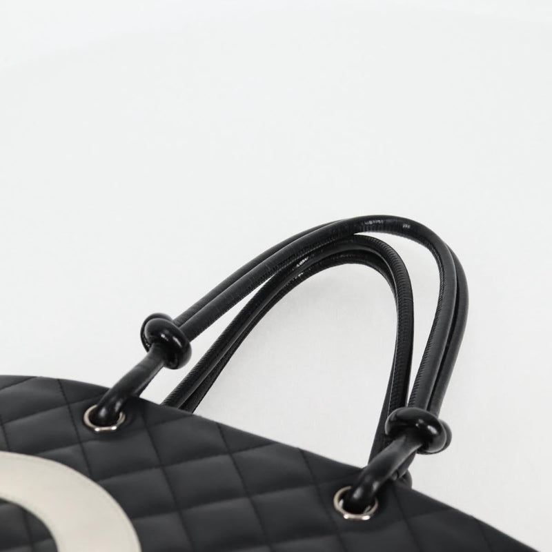 CHANEL Matelasse Cambon Line COCO Mark Tote Bag Lamb Skin Black CC Auth PP444M