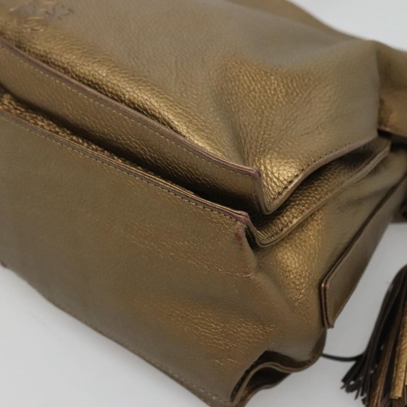 LOEWE Anagram Shoulder Bag Leather Gold Auth PP448