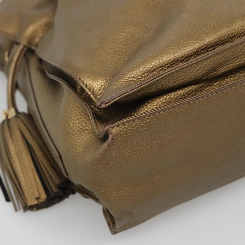 LOEWE Anagram Shoulder Bag Leather Gold Auth PP448