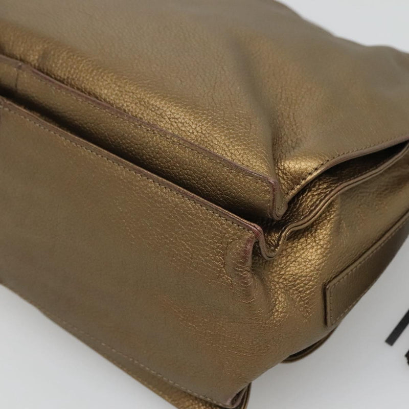 LOEWE Anagram Shoulder Bag Leather Gold Auth PP448