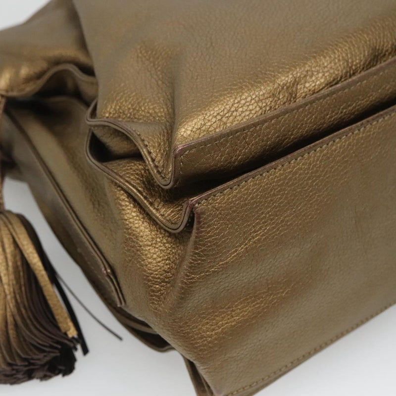 LOEWE Anagram Shoulder Bag Leather Gold Auth PP448