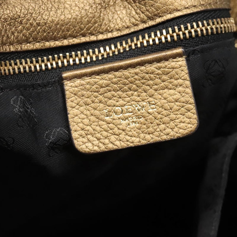 LOEWE Anagram Shoulder Bag Leather Gold Auth PP448