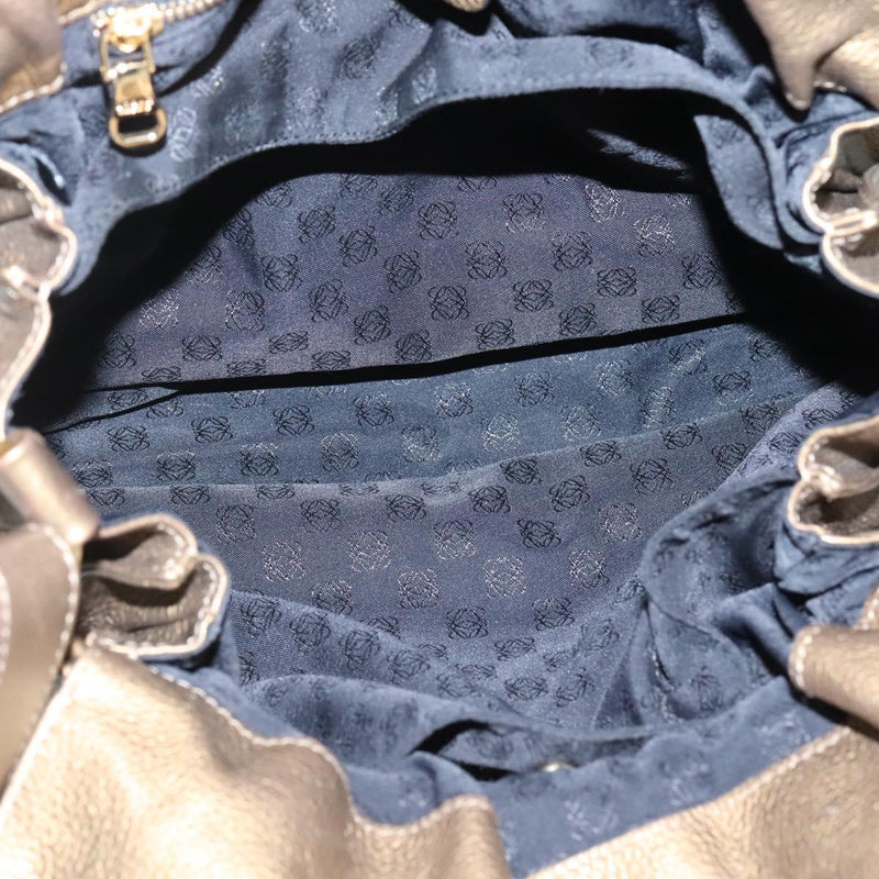 LOEWE Anagram Shoulder Bag Leather Gold Auth PP448