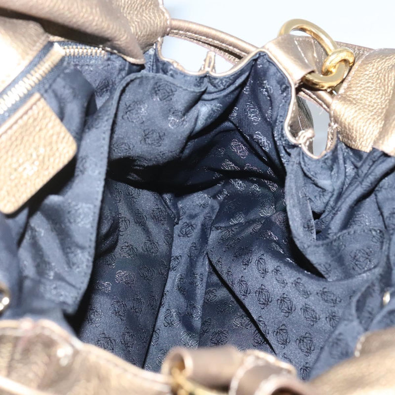 LOEWE Anagram Shoulder Bag Leather Gold Auth PP448