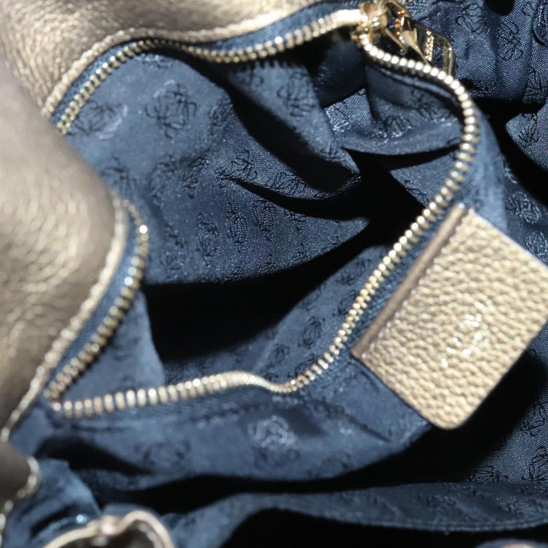 LOEWE Anagram Shoulder Bag Leather Gold Auth PP448
