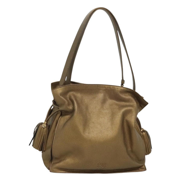 LOEWE Anagram Shoulder Bag Leather Gold Auth PP448