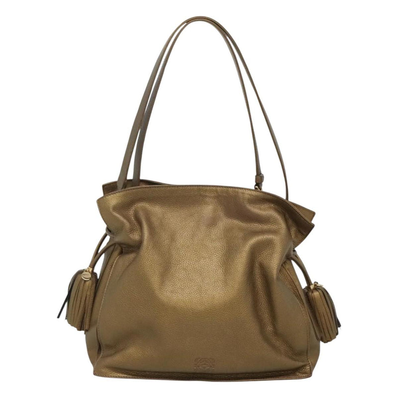 LOEWE Anagram Shoulder Bag Leather Gold Auth PP448