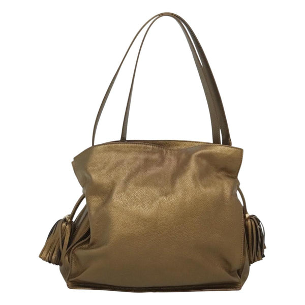 LOEWE Anagram Shoulder Bag Leather Gold Auth PP448