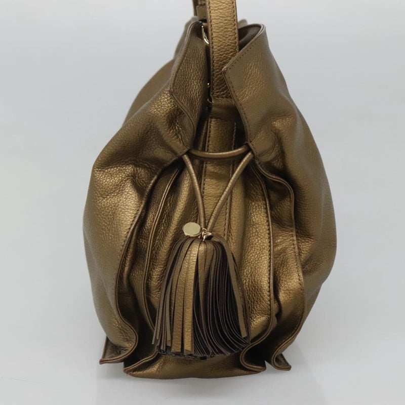 LOEWE Anagram Shoulder Bag Leather Gold Auth PP448