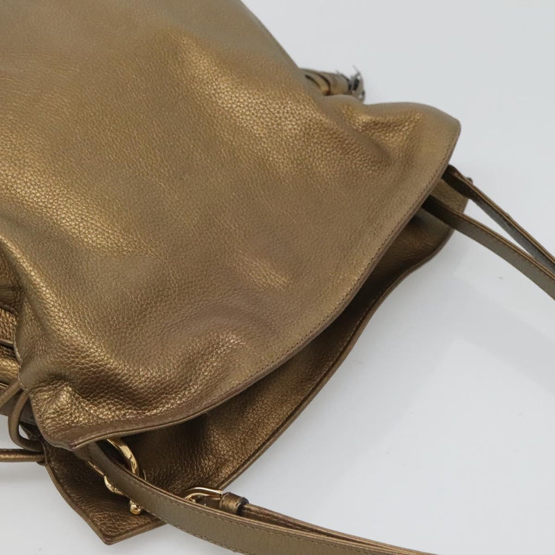 LOEWE Anagram Shoulder Bag Leather Gold Auth PP448