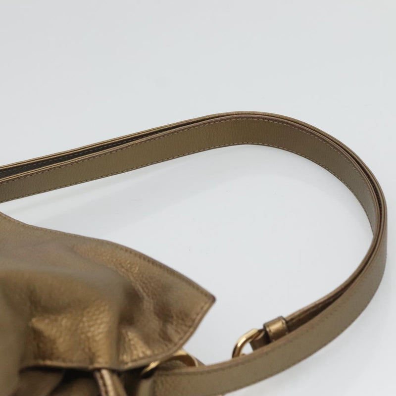 LOEWE Anagram Shoulder Bag Leather Gold Auth PP448