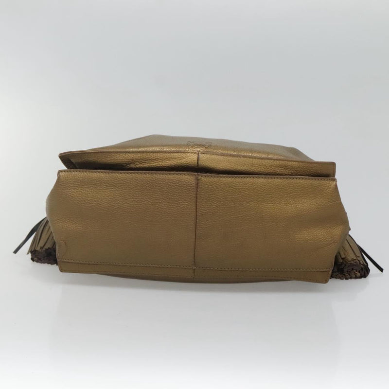 LOEWE Anagram Shoulder Bag Leather Gold Auth PP448