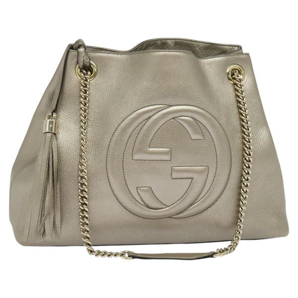 GUCCI Chain Soho Shoulder Bag Leather Gold 308982 Auth PP449