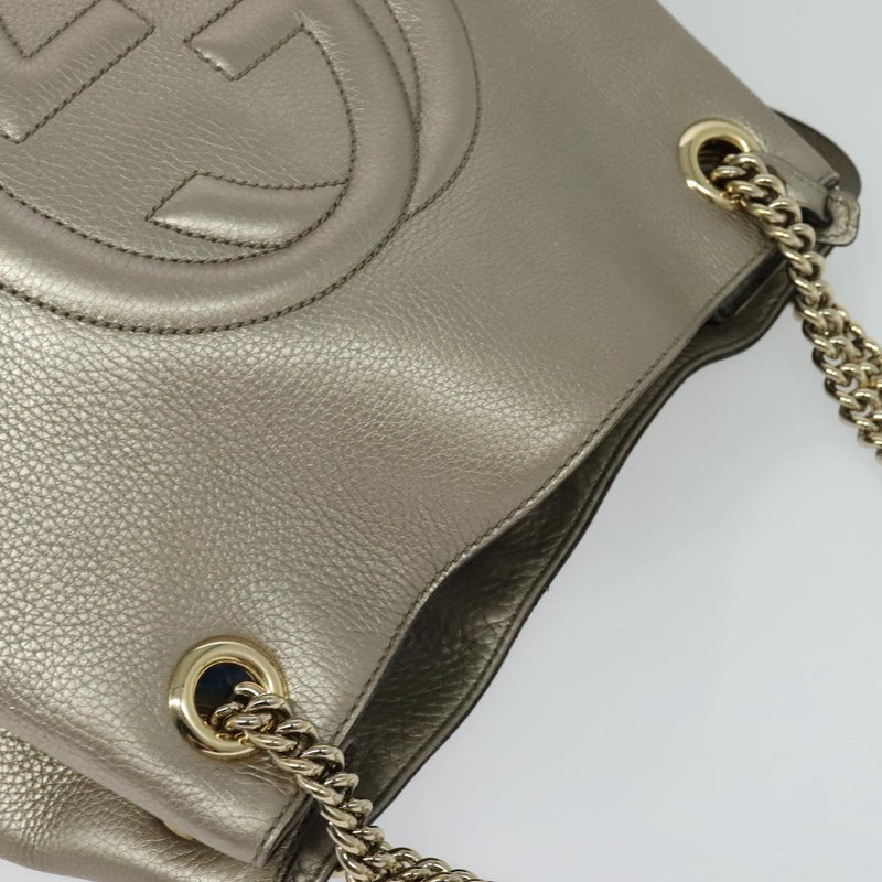 GUCCI Chain Soho Shoulder Bag Leather Gold 308982 Auth PP449