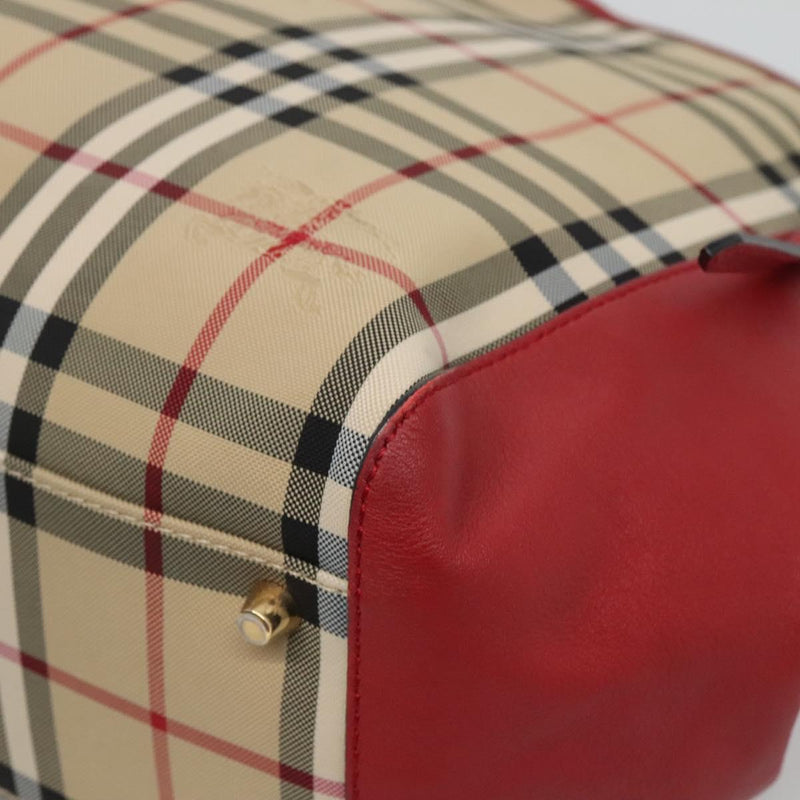 BURBERRY Nova Check Shoulder Bag Canvas Beige Silver Auth PP450