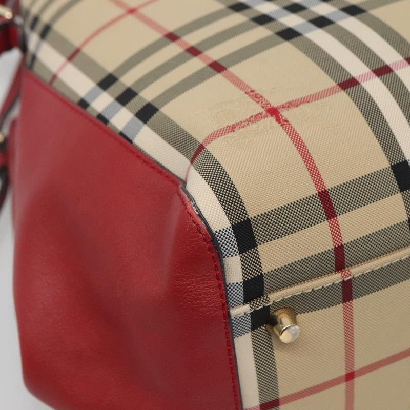 BURBERRY Nova Check Shoulder Bag Canvas Beige Silver Auth PP450