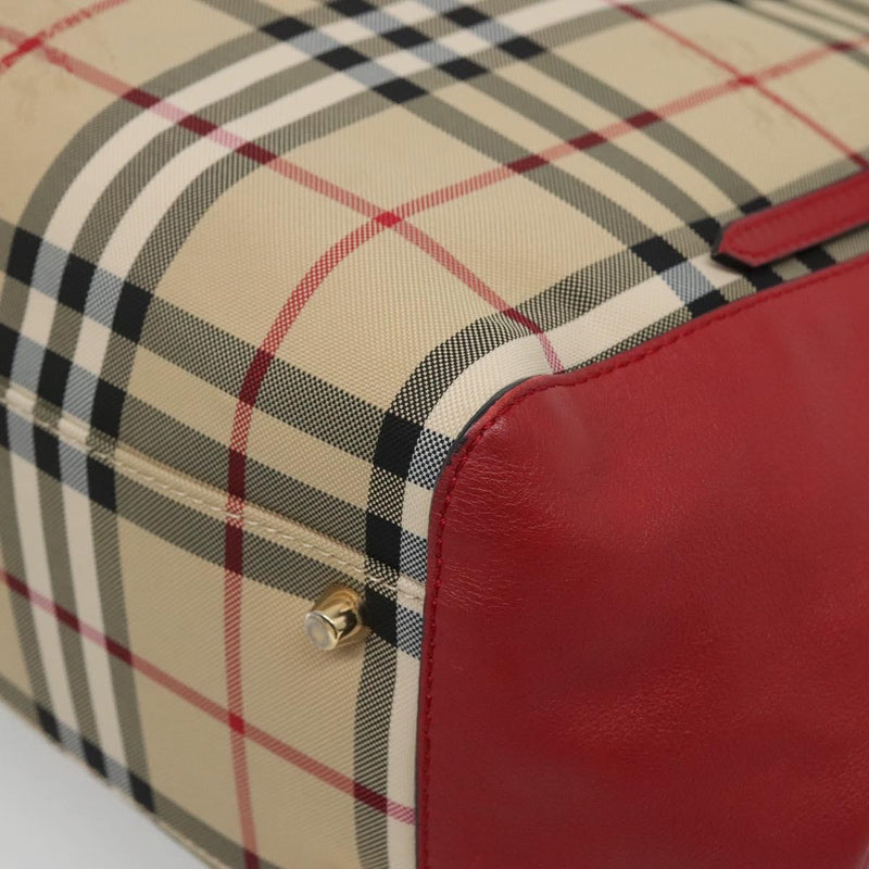 BURBERRY Nova Check Shoulder Bag Canvas Beige Silver Auth PP450