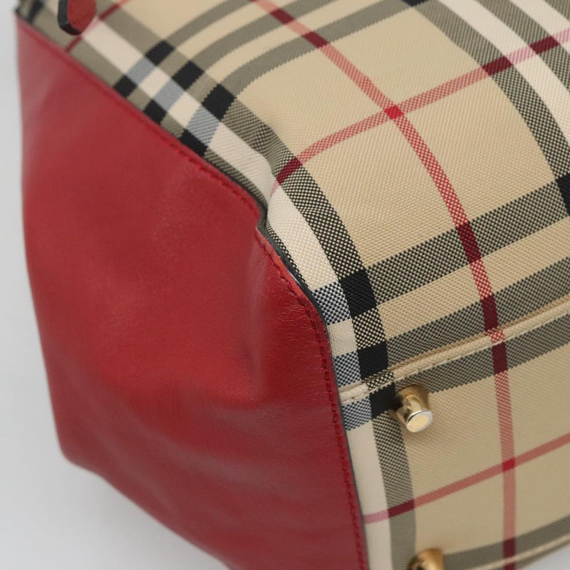 BURBERRY Nova Check Shoulder Bag Canvas Beige Silver Auth PP450