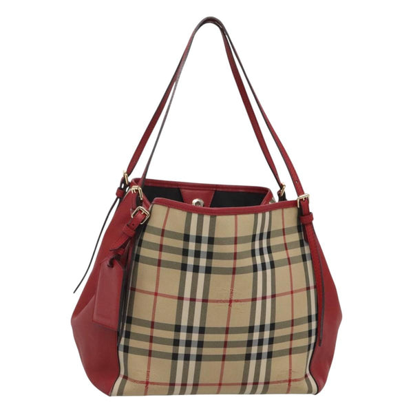 BURBERRY Nova Check Shoulder Bag Canvas Beige Silver Auth PP450
