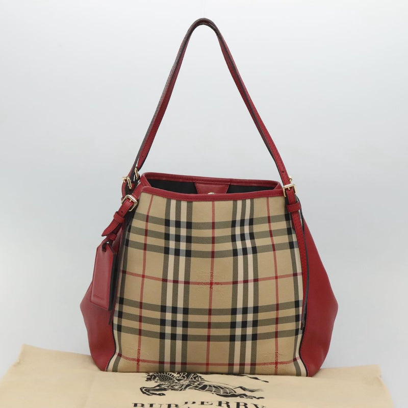 BURBERRY Nova Check Shoulder Bag Canvas Beige Silver Auth PP450