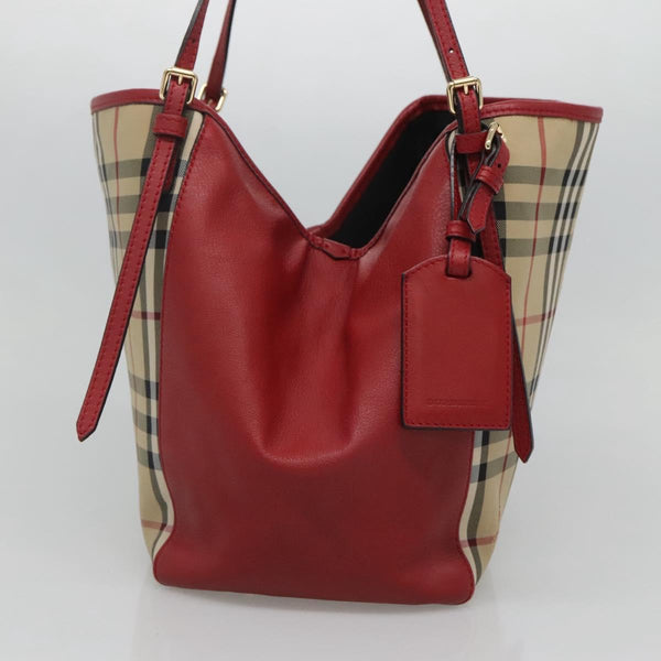 BURBERRY Nova Check Shoulder Bag Canvas Beige Silver Auth PP450