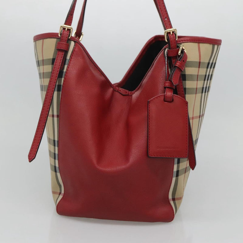 BURBERRY Nova Check Shoulder Bag Canvas Beige Silver Auth PP450