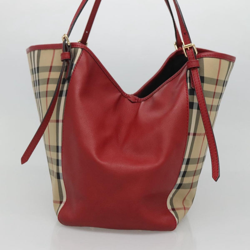 BURBERRY Nova Check Shoulder Bag Canvas Beige Silver Auth PP450