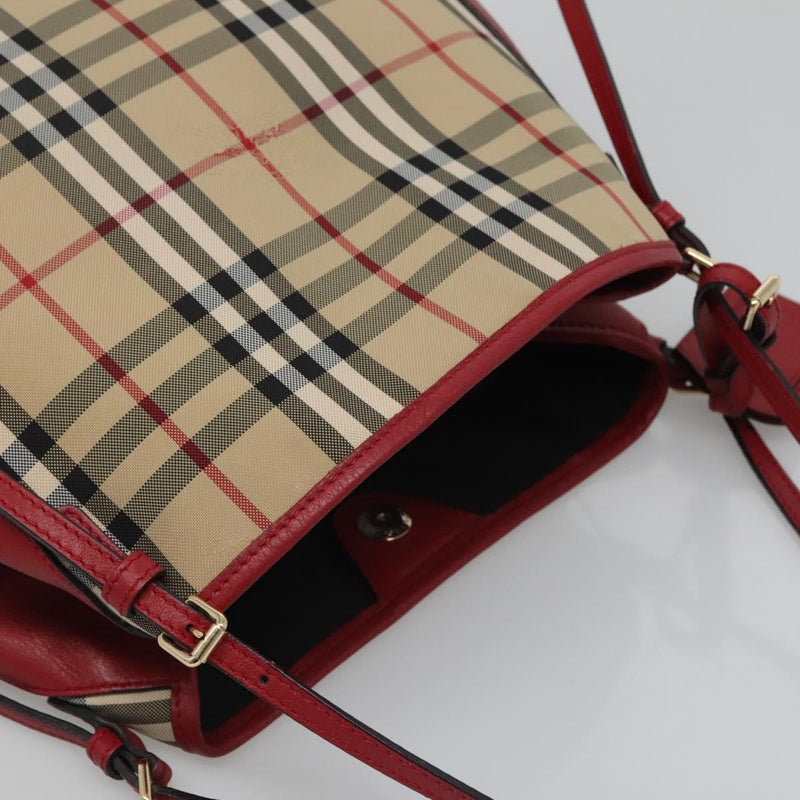 BURBERRY Nova Check Shoulder Bag Canvas Beige Silver Auth PP450