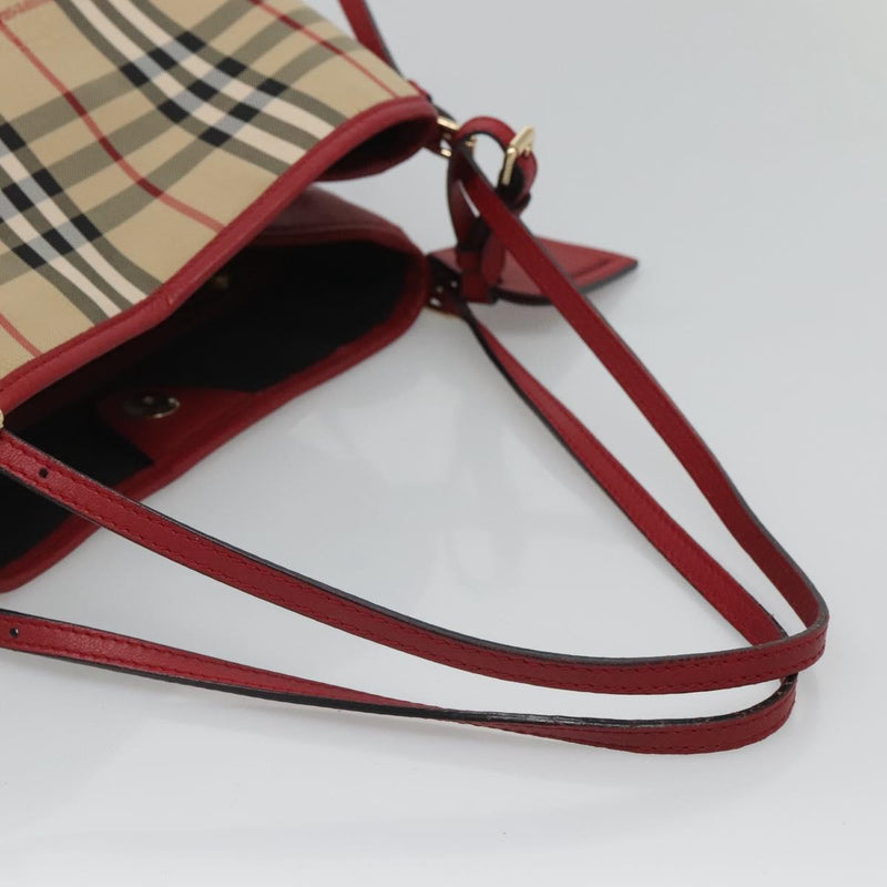 BURBERRY Nova Check Shoulder Bag Canvas Beige Silver Auth PP450