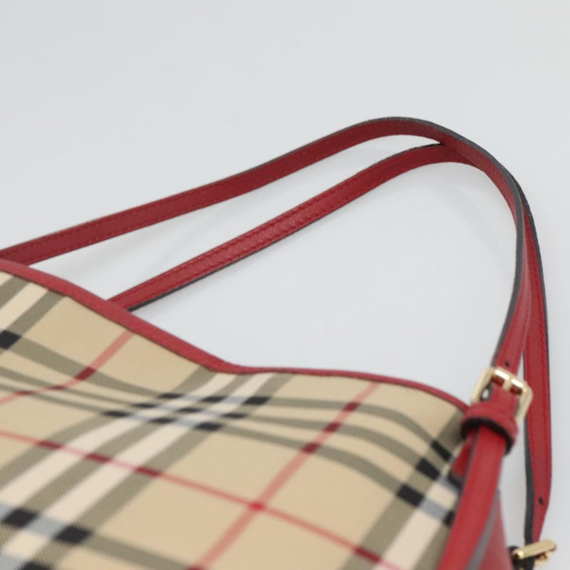 BURBERRY Nova Check Shoulder Bag Canvas Beige Silver Auth PP450