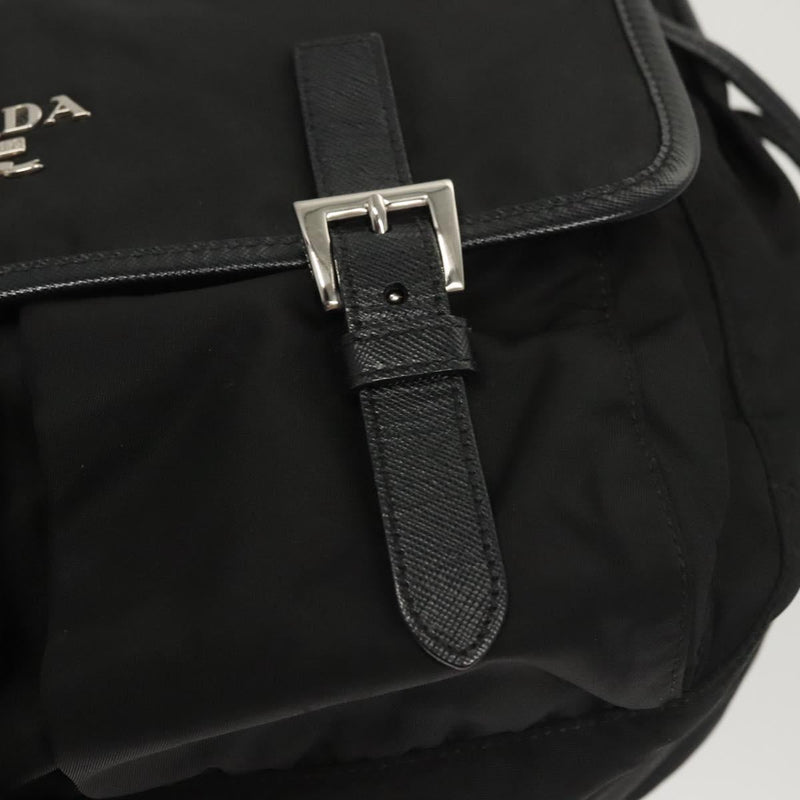 PRADA Shoulder Bag Nylon Black Silver Auth PP451